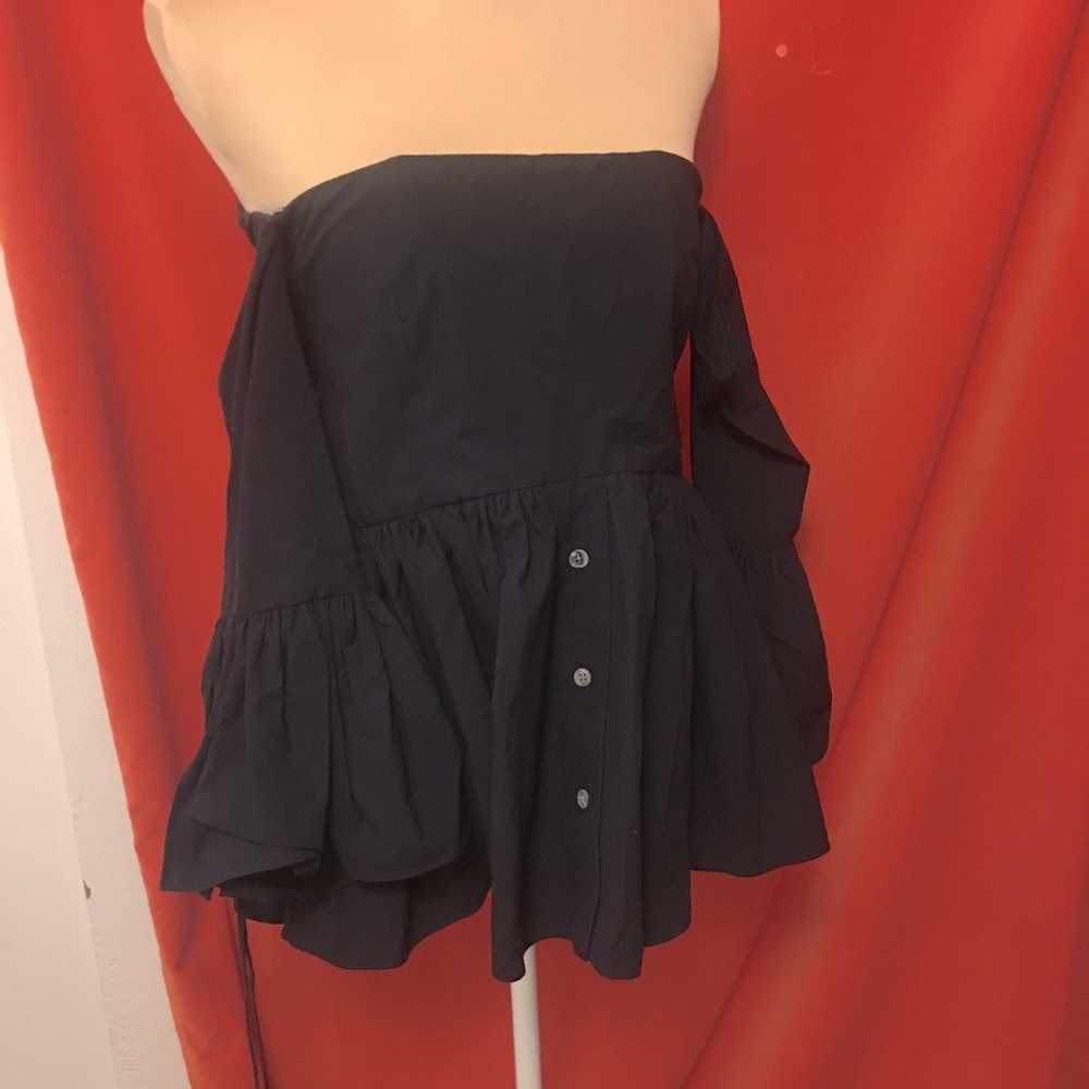 Rosie Assoulin off shoulder pleated top black cotton size 0